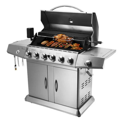 Email op hoge temperatuur 6 de BARBECUEgrill van het Brandergas met Kabinettenwielen